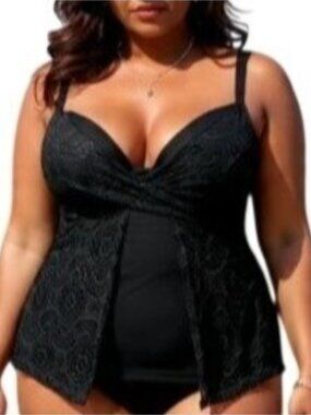 Fullfitall Size 20 Tankini Top Lace Built-In Underwire Cups Adjustable Straps